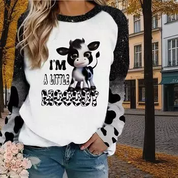 Осенне-весенняя одежда, симпатичный свитер с принтом маленького осла, топы для женщин, круглый вырез, длинный рукав XS белый