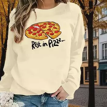 Осенне-весенняя одежда Спящая красавица и пицца принт свитер топы для женщин круглый вырез длинный рукав XS чёрный