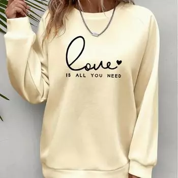 Осенне-весенняя одежда Стильные женские свитера с принтом букв, круглый вырез, длинный рукав XS чёрный