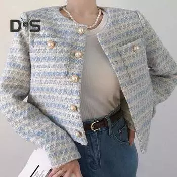 Осенне-весенняя женская куртка в стиле ретро с пуговицами, круглым вырезом, однобортная, с нагрудными карманами, длинными рукавами, свободное пальто для поездок на работу и свиданий S синий