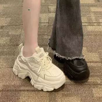 Осенне-весенняя женская спортивная обувь на платформе, женские летние повседневные массивные кроссовки, женские сетчатые кожаные туфли на платформе 40 чёрный