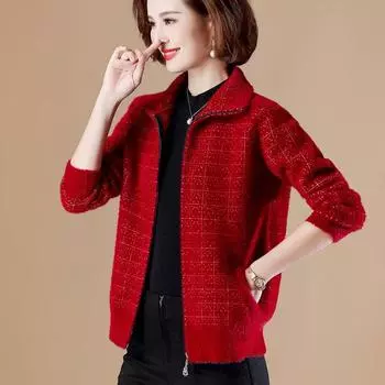 Осенне-зимнее элегантное женское пальто среднего возраста, короткая куртка из искусственного норкового бархата M зелёный