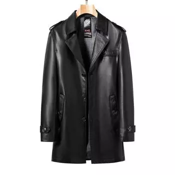 Осенне-зимнее бархатное пальто средней длины из утолщенной натуральной кожи, мужское кожаное пальто из овчины, мужская кожаная ветровка с воротником M