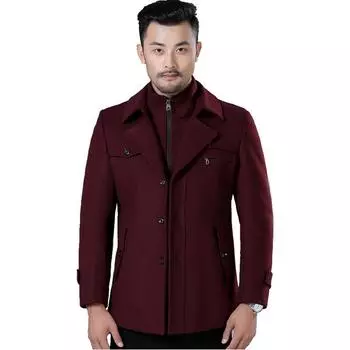 Осенне-зимнее деловое утолщенное шерстяное пальто для отдыха, мужская хлопковая куртка для людей среднего и пожилого возраста, шерстяное пальто с двойным воротником M