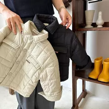 Осенне-зимнее детское хлопковое пальто с подкладкой для мальчиков и девочек, однотонное хлопковое пальто с отворотами, теплая куртка для малышей с короткими карманами 140cm чёрный