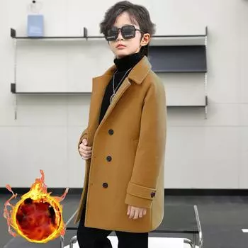 Осенне-зимнее детское пальто для мальчиков, двубортная ветрозащитная длинная куртка для отдыха на природе, детское праздничное пальто 140cm чёрный