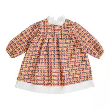 Осенне-зимнее детское платье для девочек, трикотажное платье в клетку с длинными рукавами, детские кружевные платья принцессы с круглым вырезом, детская одежда 90