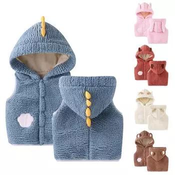 Осенне-зимнее детское теплое пальто с капюшоном, милый мультяшный узор, флисовый бархатный жилет на кнопках с имитацией ягненка, куртка XL