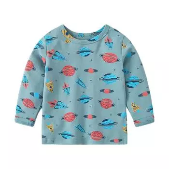 Осенне-зимнее детское термобелье, топы с круглым вырезом, пижамы для малышей, пуловер с рисунком динозавра, футболки с длинными рукавами 120