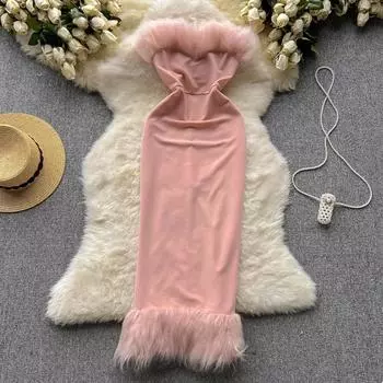 Осенне-зимнее дизайнерское нишевое меховое платье с нежным ветром на талии, платье с разрезом на бедрах, темпераментное платье знаменитости