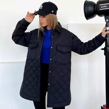 Осенне-зимнее длиннобортное пальто с лацканами, свободное теплое стеганое пальто с ромбами, универсальное толстое пальто S