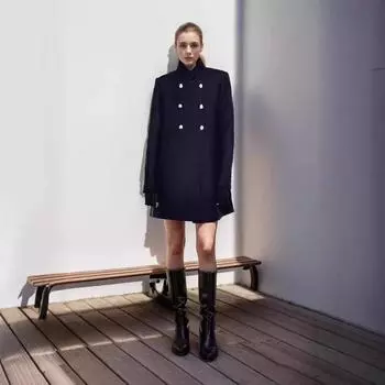 Осенне-зимнее длинное лацканное тонкое однотонное женское шерстяное пальто S