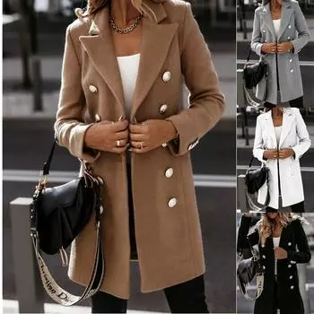 Осенне-зимнее длинное пальто с воротником из двубортного женского шерстяного пальто приталенного кроя литературная и художественная женская одежда S белый