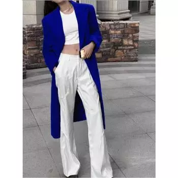 Осенне-зимнее длинное шерстяное женское пальто большого размера Шерстяное пальто S