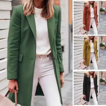 Осенне-зимнее длинное шерстяное женское пальто большого размера S красный