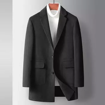 Осенне-зимнее двухстороннее шерстяное пальто-тренч, молодежное, средней и длинной длины, деловое, повседневное, утолщенное черное пальто 175 чёрный