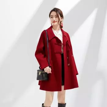 Осенне-зимнее двухстороннее шерстяное пальто женское, средней и длинной длины, в китайском стиле, с пряжками-дисками, модное и универсальное, уменьшающее возраст S