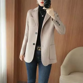 Осенне-зимнее двустороннее кашемировое пальто, женская шерстяная свободная куртка, маленький костюм, шерстяное короткое пальто, верх S