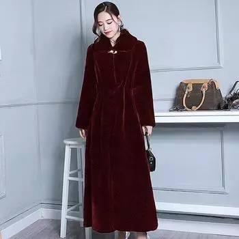 Осенне-зимнее европейское и американское повседневное искусственное меховое пальто женская одежда среднее и длинное плюшевое пальто S чёрный