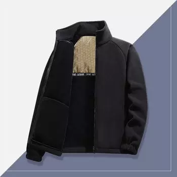 Осенне-зимнее флисовое графеновое свободное и универсальное повседневное пальто для мужчин среднего возраста, черное пятно, свободного типа S чёрный