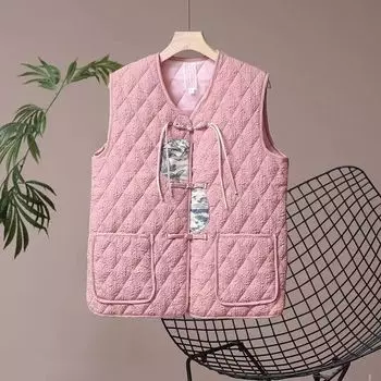 Осенне-зимнее хлопковое пальто для мам, жилет, свободная куртка, теплый жилет XL слоновая кость