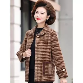 Осенне-зимнее короткое утепленное пальто из норкового флиса для мамы, кардиган, женский теплый флисовый топ среднего и старшего возраста, модный топ 4XL