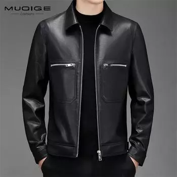 Осенне-зимнее кожаное кожаное пальто, мужская теплая куртка с карманами на молнии и лацканами, хлопковая куртка-пади, мужская куртка-топ L чёрный