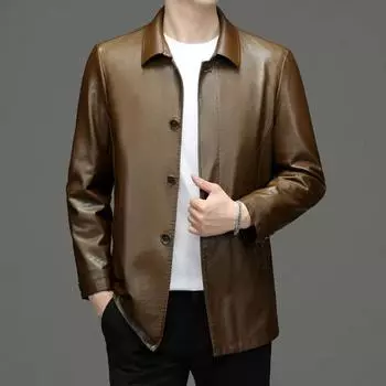 Осенне-зимнее кожаное пальто, мужское деловое повседневное однобортное пальто средней длины с лацканами, замшевый плащ 4XL