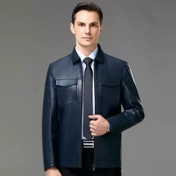 Осенне-зимнее кожаное пальто мужское с лацканами плюс бархатная овчина кожаное пальто среднего возраста кожаная куртка мужская одежда 170