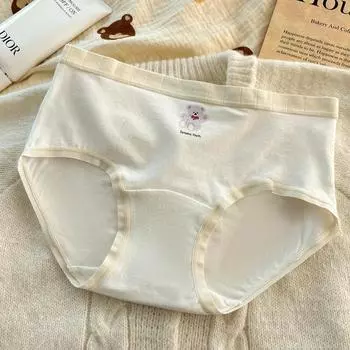 Осенне-зимнее милое женское белье с маленьким медвежонком, милое чистое хлопковое нижнее белье для девочек, средняя талия, женские трусики без следов M белый