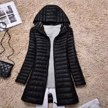 Осенне-зимнее модное длинное пуховое пальто больших размеров для мамы, куртка с капюшоном, однотонная одежда ярких цветов XXL