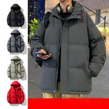 Осенне-зимнее модное однотонное мужское хлопковое пальто, утолщенное, большого размера, свободное, повседневное, теплое, мужское повседневное пальто с капюшоном 4XL чёрный