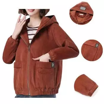 Осенне-зимнее модное вельветовое короткое пальто с капюшоном для женщин, свободное пальто с длинными рукавами, кардиган, пальто с капюшоном, большой размер M синий