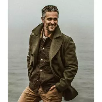 Осенне-зимнее мужское двубортное пальто средней длины из шерстяного материала S зелёный