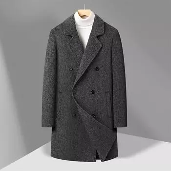Осенне-зимнее мужское двухстороннее шерстяное пальто средней и длинной длины Двубортное шерстяное пальто из верблюжьей шерсти Мужское пальто 170
