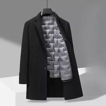 Осенне-зимнее мужское двухстороннее шерстяное пальто средней и длинной длины, деловое повседневное пальто с пуховой подкладкой, пальто 170 чёрный