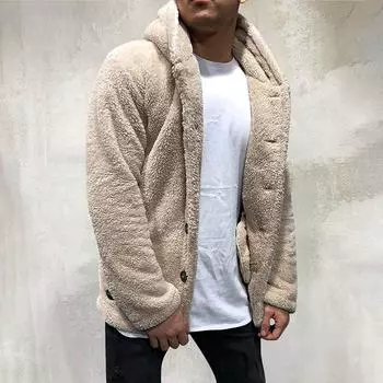 Осенне-зимнее мужское однотонное флисовое пальто с капюшоном, флисовый модный тренд мужской одежды XL чёрный