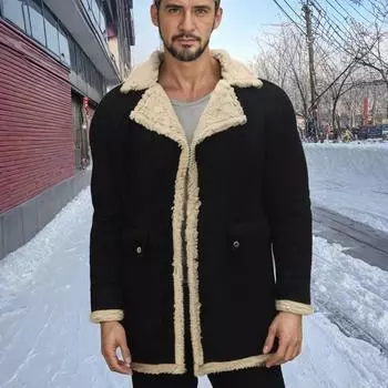 Осенне-зимнее мужское пальто из меха, длинное замшевое пальто, утолщенная мужская куртка S