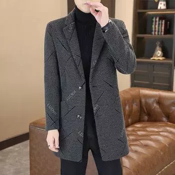 Осенне-зимнее мужское пальто из синели, корейская версия, облегающее трендовое пальто с воротником из костюма, модное шерстяное пальто для мужчин M