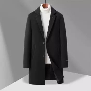 Осенне-зимнее мужское пальто, шерстяное пальто-тренч для молодежи и среднего возраста, однотонное шерстяное пальто средней и длинной длины, мужское пальто M синий