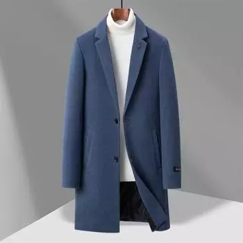 Осенне-зимнее мужское пальто, шерстяное пальто-тренч для молодежи и среднего возраста, однотонное шерстяное пальто средней и длинной длины, мужское пальто M чёрный