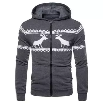 Осенне-зимнее мужское рождественское пальто на молнии большого размера с капюшоном на молнии для активного отдыха, кардиган, куртка, спортивная толстовка S