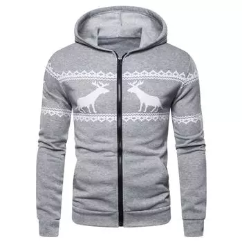 Осенне-зимнее мужское рождественское пальто на молнии большого размера с капюшоном на молнии для активного отдыха, кардиган, куртка, спортивная толстовка S