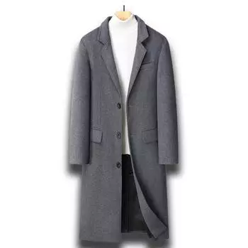 Осенне-зимнее мужское шерстяное пальто, деловое повседневное длинное лакированное шерстяное пальто, тренчкот, мужское пальто 170