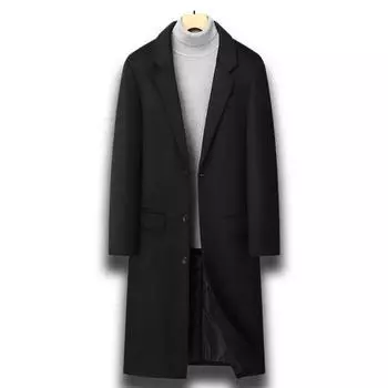 Осенне-зимнее мужское шерстяное пальто, деловое повседневное длинное лакированное шерстяное пальто, тренчкот, мужское пальто 170