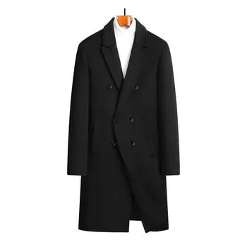 Осенне-зимнее мужское шерстяное пальто, длинное до колена, двубортное пальто с воротником, тренчкот, мужское пальто M серый