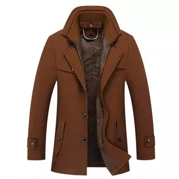 Осенне-зимнее мужское шерстяное пальто, модное утолщенное шерстяное мужское пальто с двойным воротником M чёрный