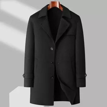 Осенне-зимнее мужское шерстяное пальто ручной работы с двумя сторонами, среднее и длинное, двубортное корейское исполнение шерстяного тренча 170 чёрный
