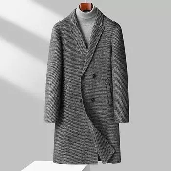 Осенне-зимнее мужское шерстяное пальто ручной работы с двумя сторонами Тренчкот длинное до колена двубортное шерстяное пальто Пальто 170 серый