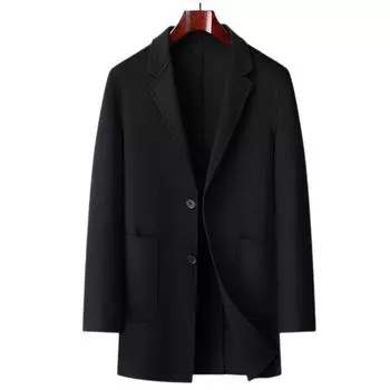 Осенне-зимнее мужское шерстяное пальто ручной работы с двумя сторонами, средней и длинной длины, повседневный деловой шерстяной тренчкот, мужское пальто 170 чёрный